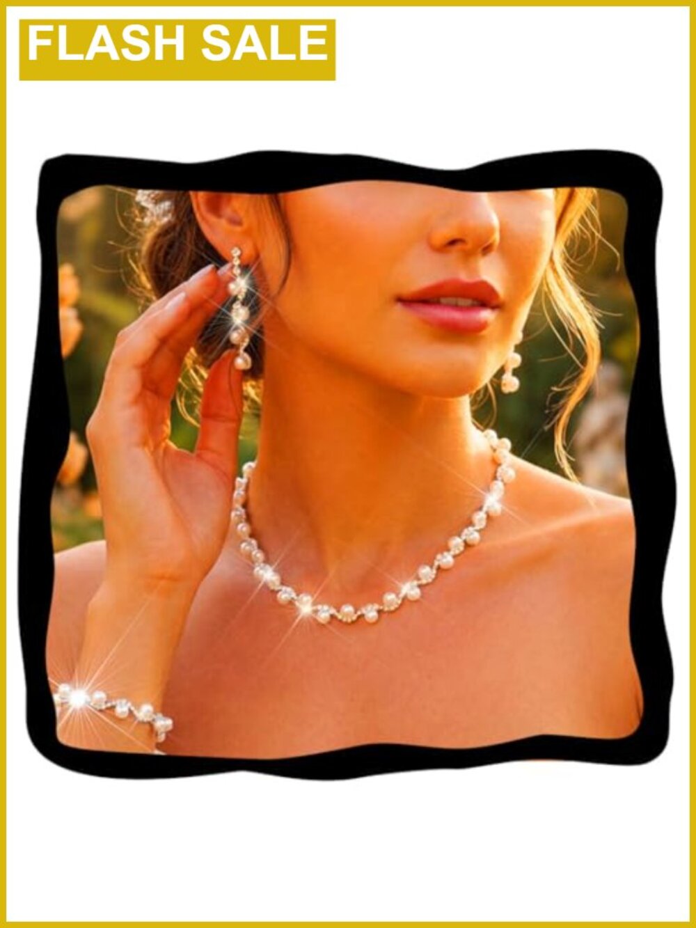 Rhinestone Crystal Alloy Jewelry Set Necklace Earrings Bracelet
